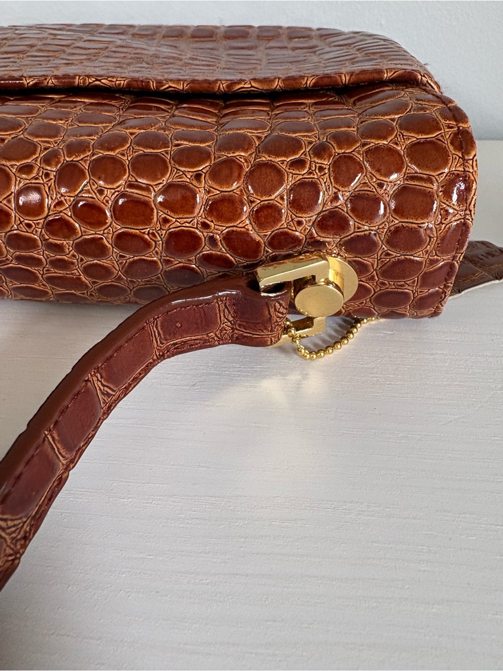 VNTG Lord & Taylor Croc Embossed Leather Shoulder Bag Retro Brown Corporate - Picture 14 of 16
